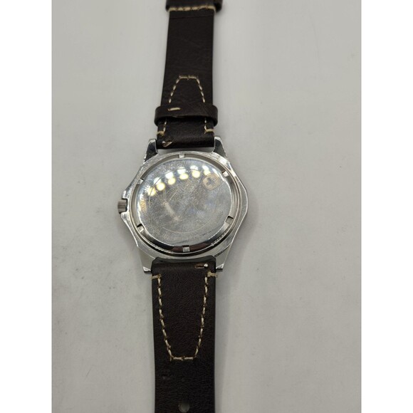 Wenger Swiss Military Men's 43mm Silver Tone Watch. New Leather Band + Battery - Picture 7 of 14